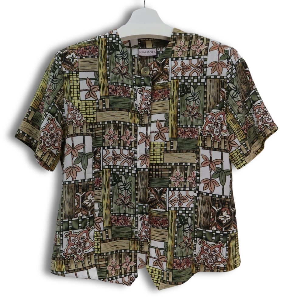 Colorful Patchwork Short Sleeve Shirt Button Up Bora Bora S‎